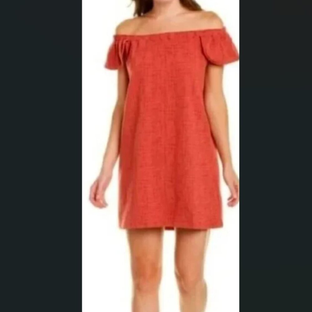 Madewell Women's XL Eloise Texture & Thread Off Shoulder Dress Spiced Rose Mini